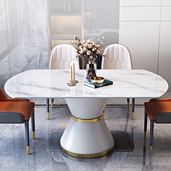 Luxury Round White Stone Top Dining Table with White & Gold Pedestal