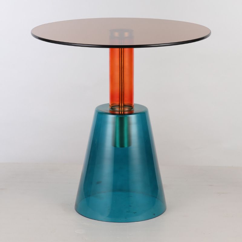 Modern Round Glass Top Side Table 19.68" Tall Pedestal End Table
