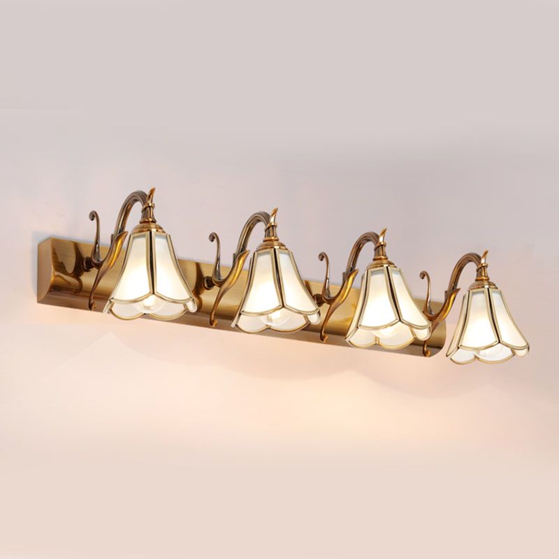 1-Light Glass Geometric Shade Wall Sconce Modern Style Mirror Wall Lighting in Brass