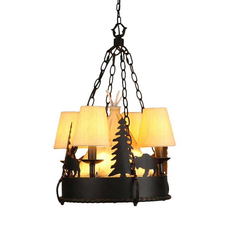 7/8 lumières en métal suspendu au lustre country noir fuselé de salon pendant luminaire, 17 "/ 29" W