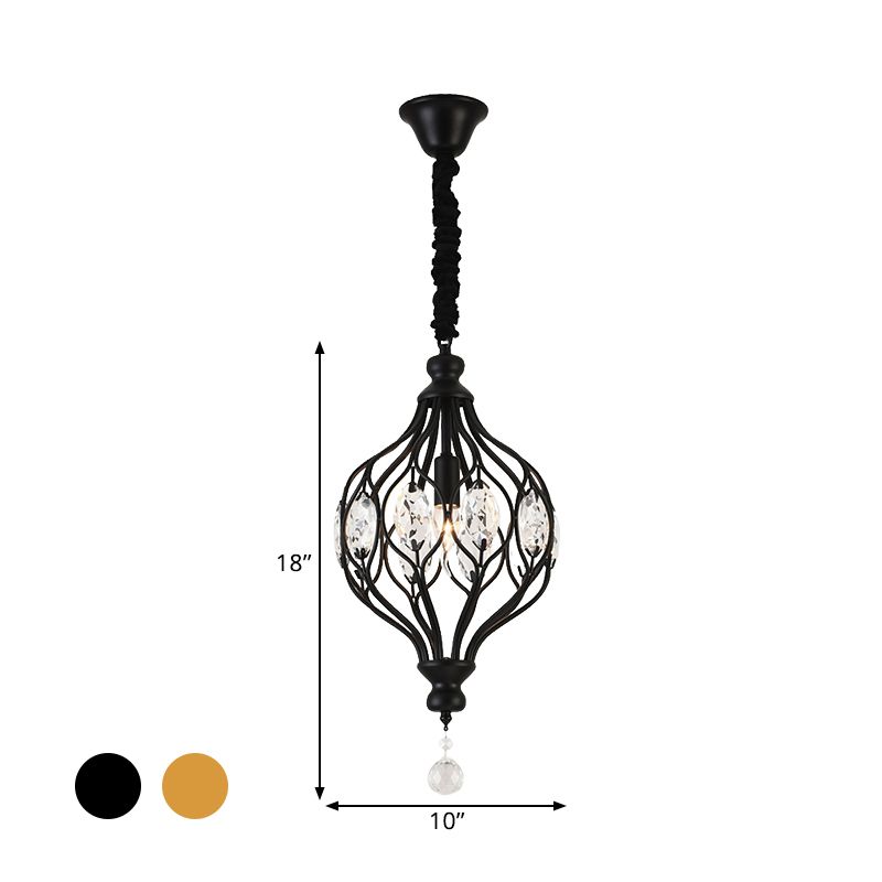 Camera da letto Lantern Appedisci Luce a sospensione Crystal tradizionale 1 lampadina Black/Gold Benil Sospension Lampada
