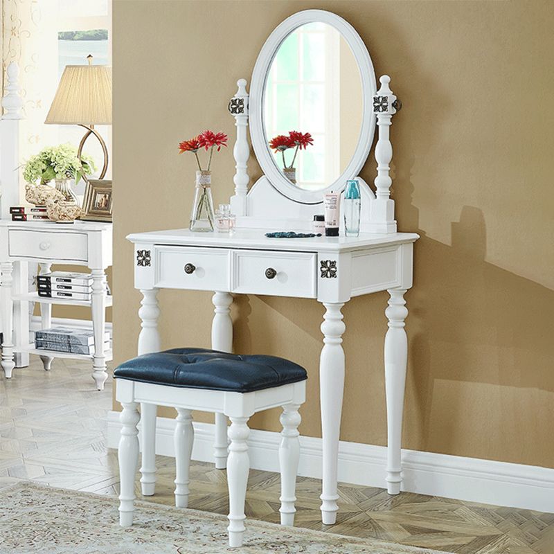 Traditional Wooden Makeup Vanity Desk Table in Brown and White for Bedroom
