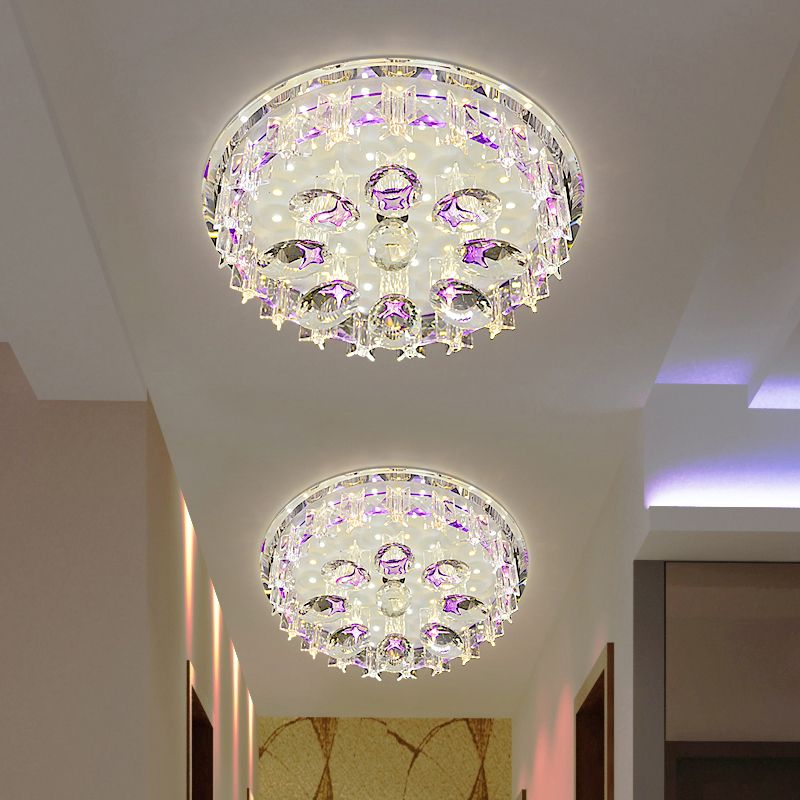 Lampada da soffitto ovale a LED moderna rotonda con montaggio ad incasso in cristallo trasparente in viola/caffè, luce calda/bianca
