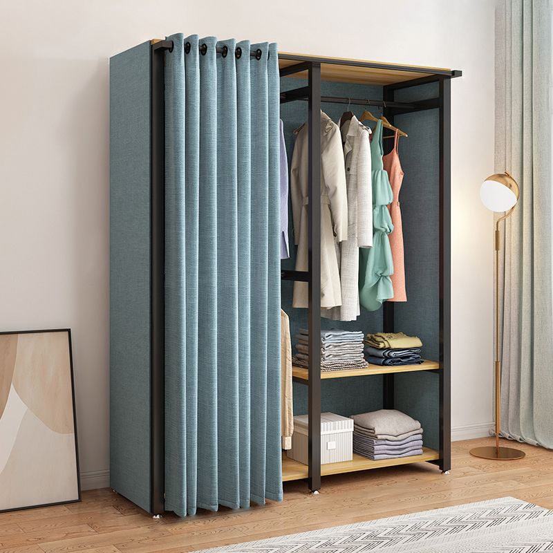 Modern Metal Frame Wardrobe Freestanding Wardrobe with Garment Rod for Bedroom