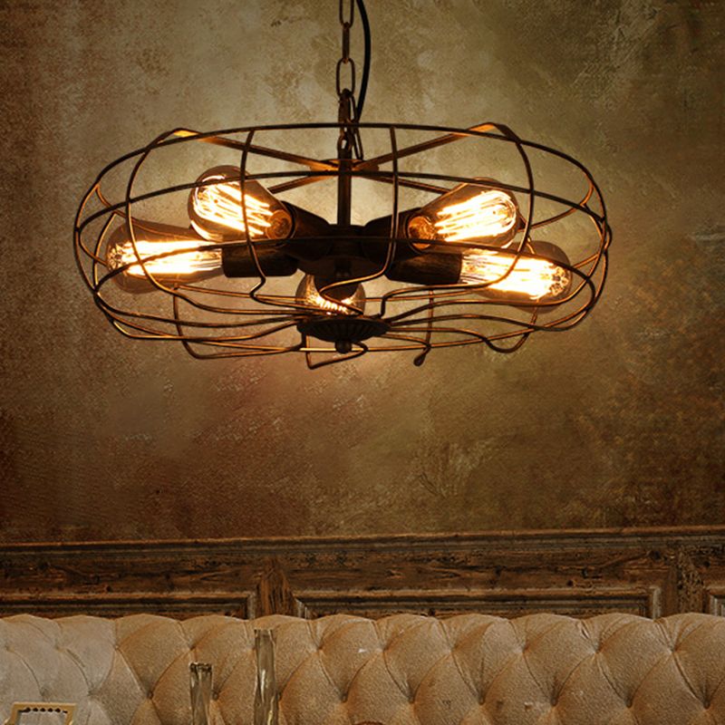 Metal Antique de lámpara de techo de latón Costilería colgante enjaulada de araña colgante industrial