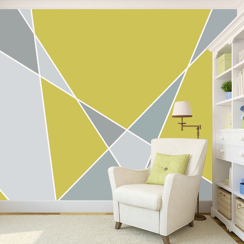 Grey-Yellow Modern Art Murals Large Size Geometric Wall Decoration for Living Room