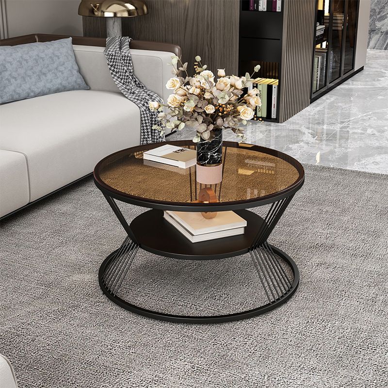 No Distressing Round Coffee Table Frame Single Coffee Table with Shelf