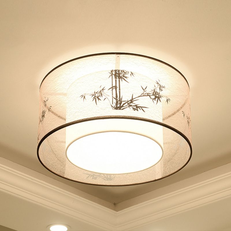 Geometric Flush Light Fabric Traditional Chinese style Flush-Mount Light Fixture for Living Room