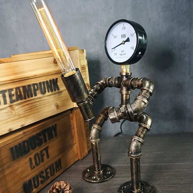 Metal Robot Night Lamp Industrial Steampunk Style 1-Light Bedroom Table Light