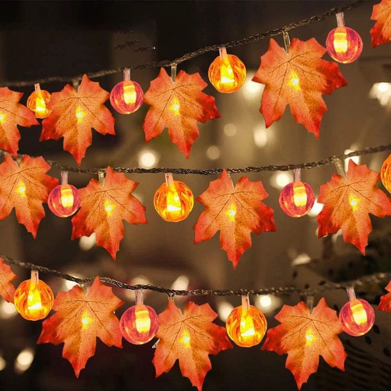 Orange Maple Leaves LED String Art Decor Plastic Battery Operated Festive Light
