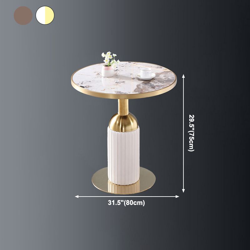 Metal Traditional Luxury Dining Table Sintered Stone Dining Table with Pedestal