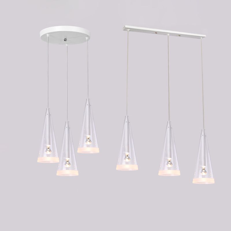 Transparent Glass Conical Pendant Lighting Minimalist White Hanging Light for Dining Room