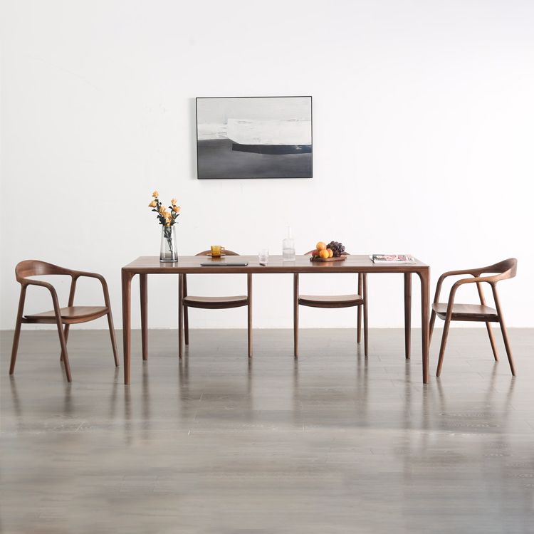 Modern Rectangle Walnut Wood Dining Set 1/2/3/5/7 Pieces Dining Table with Wood Chairs