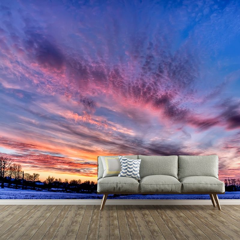 Splendid Evening Glow Mural Wallpaper for Living Room, Dark Color, Personalized Size