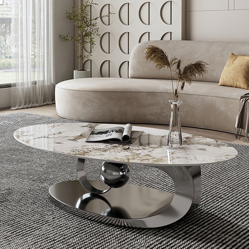Glam Slate Top Coffee Table Abstract Oval Coffee Cocktail Table