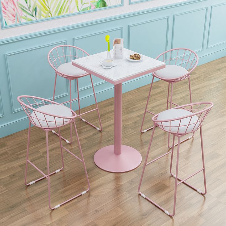 Industrial Metal Pink Bar Table Marble White 23.6"W Top Bistro Table for Cafe