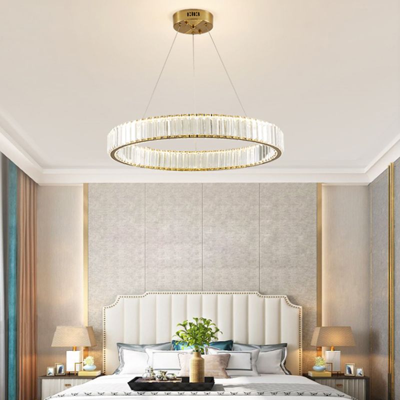 Modern Simple LED Chandelier Crystal Circular Pendant Light for Bedroom