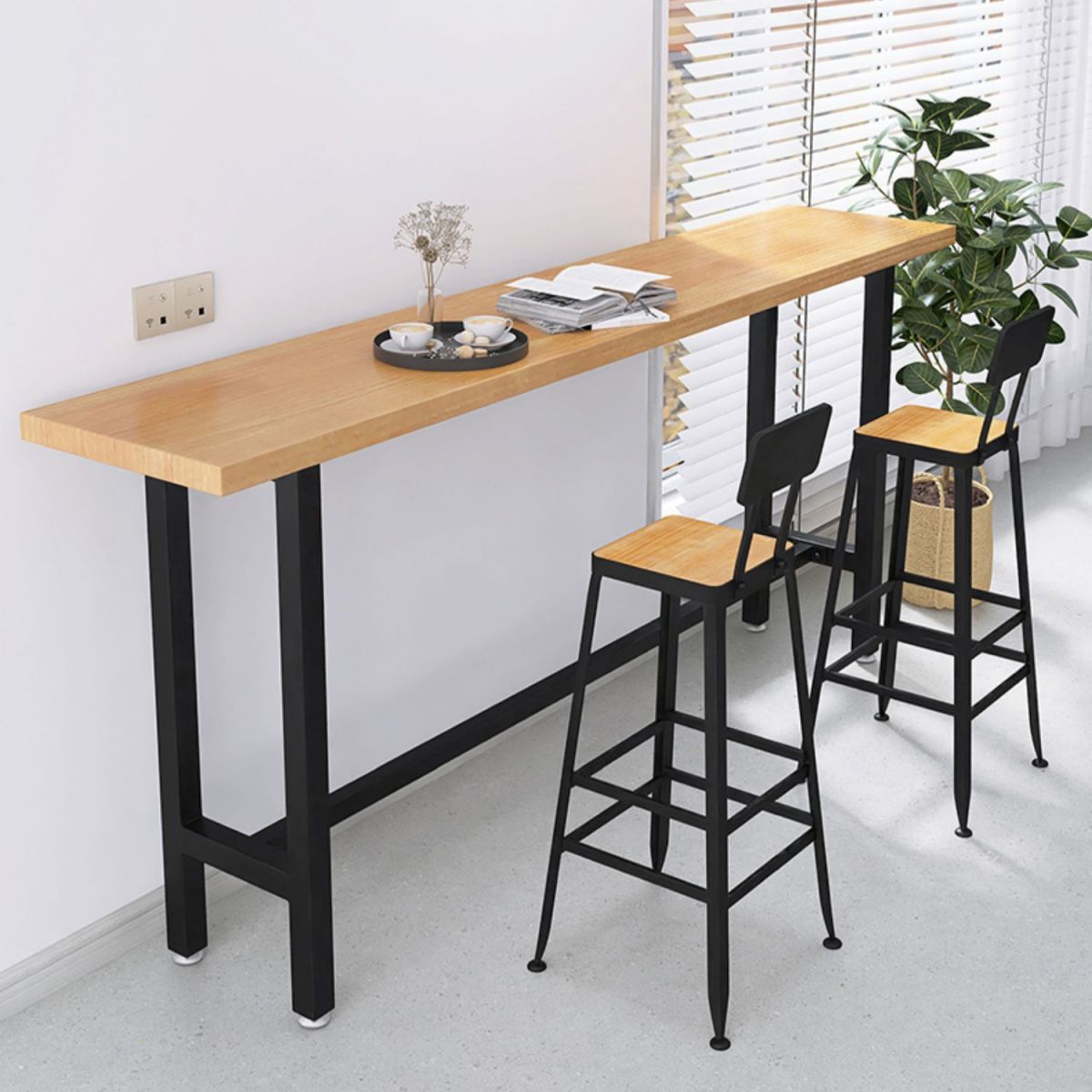 Contemporary Solid Wood Trestle Base Bar Table for Kitchen Dining Room