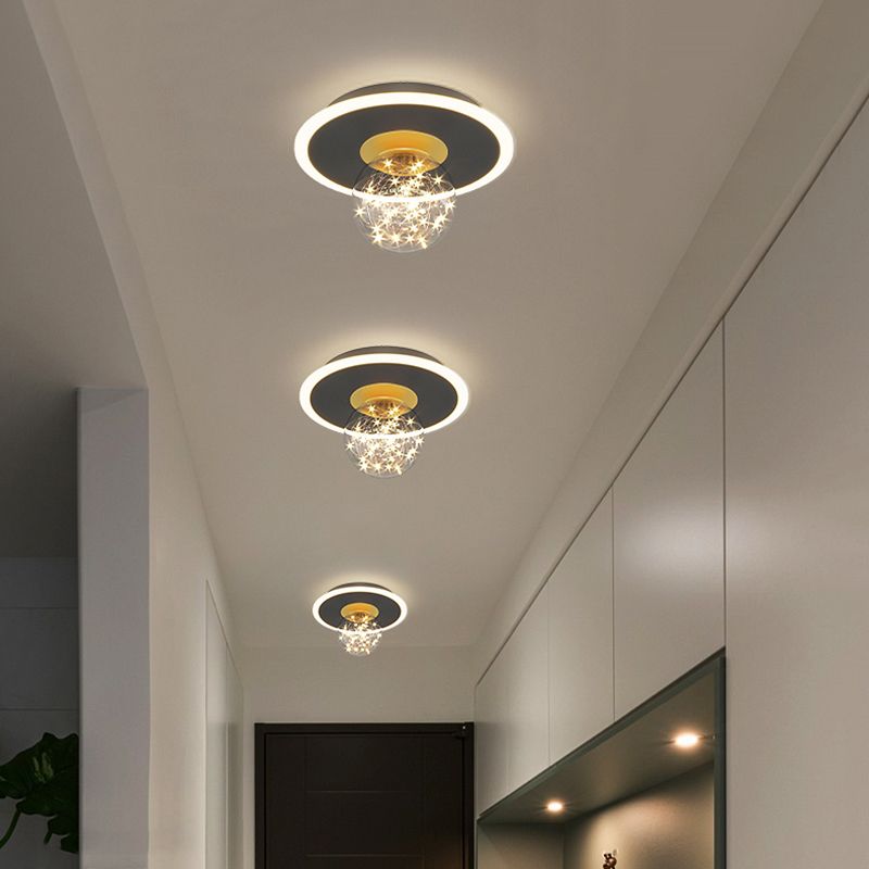 1-Light LED Metal Flush Mount Light New Modern Black Flush Ceiling Light for Hallway