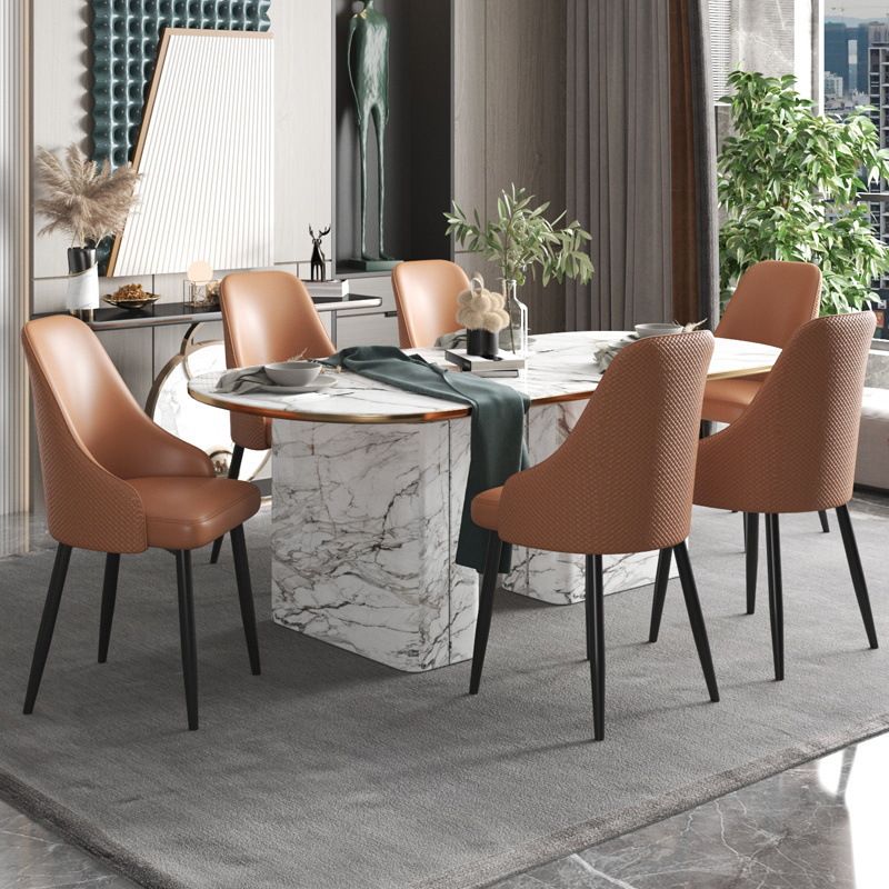 Faux Leather Modern Dining Chairs Parsons Arm Chair for Dining Room