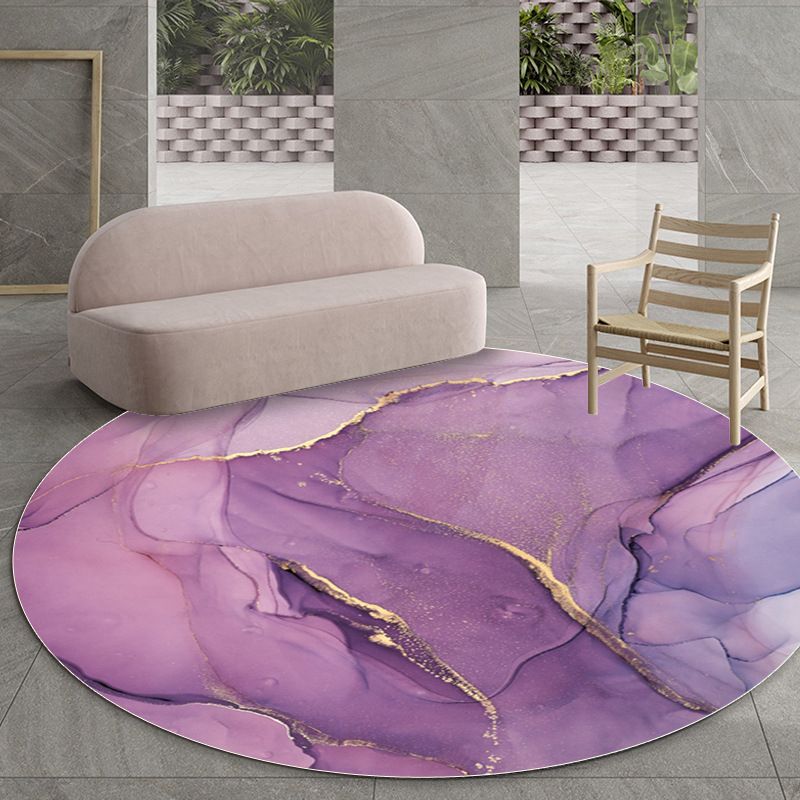 Contemporary Watercolor Pattern Rug Purple Polyester Rug Machine Washable Non-Slip Area Rug for Bedroom
