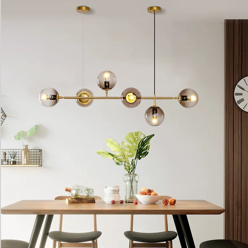 Linear Pendant Lighting Minimal Glass 6 Lights Chandelier Lighting in Black
