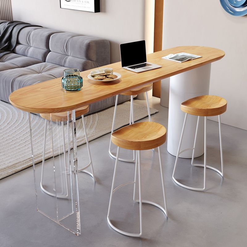 Contemporary Solid Wood Top Oval Bar Dining Table for Living Room