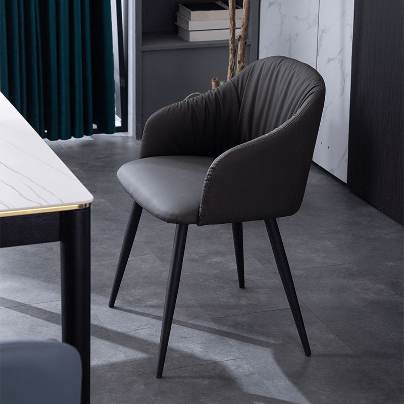 Industrial Faux Leather Dining Chair Upholstered Arm Chair with Metal Legs