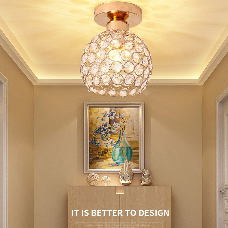 Spherical Hallway Ceiling Lighting Crystal 1 Bulb Modernist Flush Light