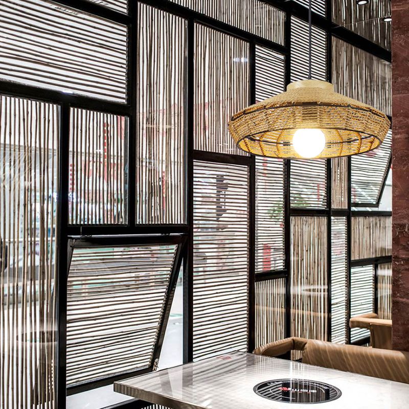 Strohhals Scheunen Schatten hängende leichte rustikale Einkopf Beige Anhängerlampe für Wohnzimmer Restaurant