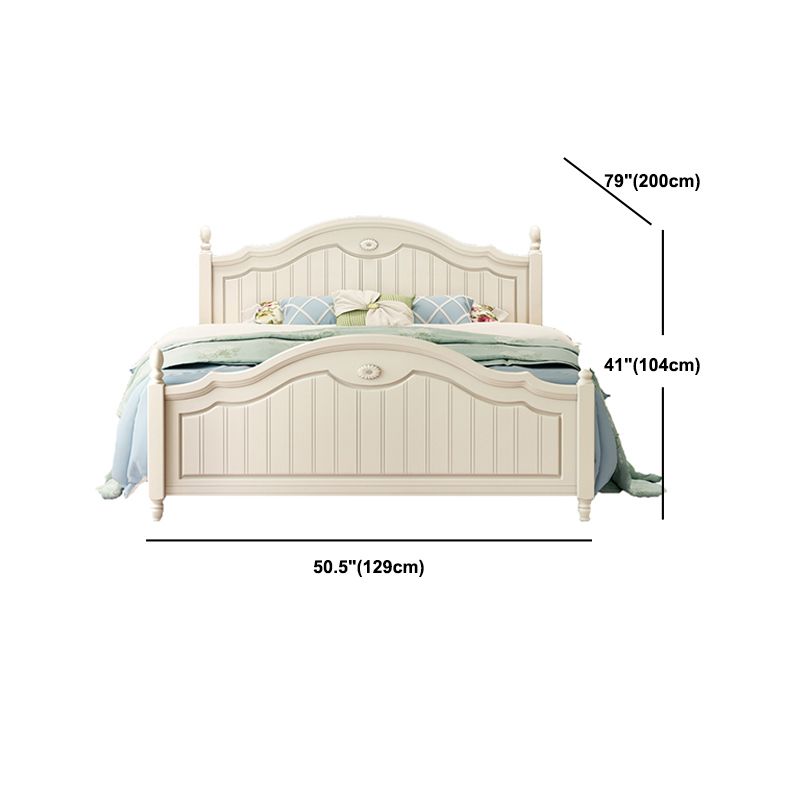 French Country Panel Bed Wood White Bed Frame with Arched Headboard