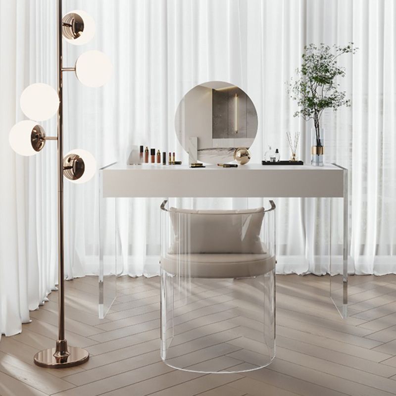 Mirrored Wood Makeup Dressing Table Modern Style Stool Set in White