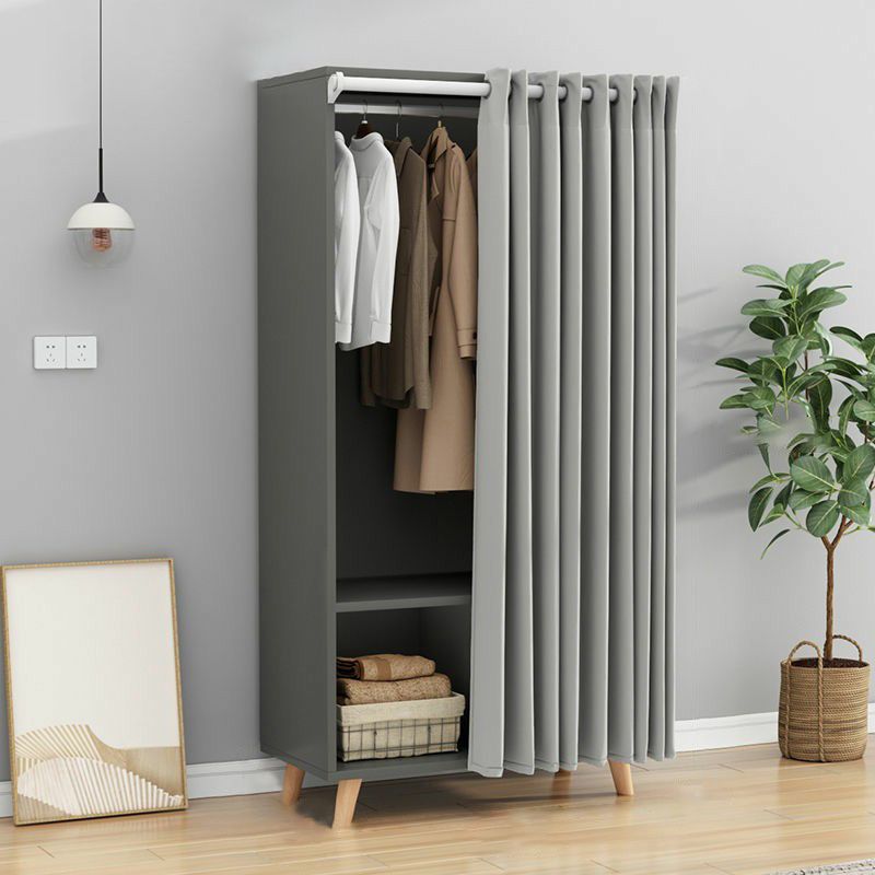 Bedroom Storage Cabinet with Clothes Rail Modern Cabinet with Wooden Legs