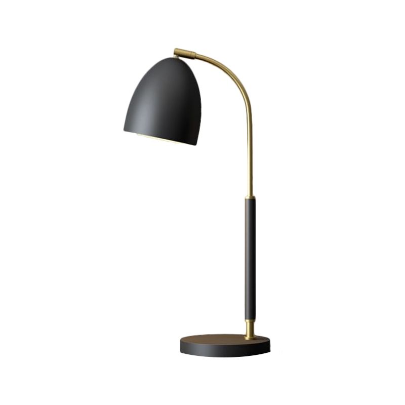 Dome Shaped Table Lamp Simplicity Metallic 1-Bulb Black Nightstand Lighting with Curved Arm