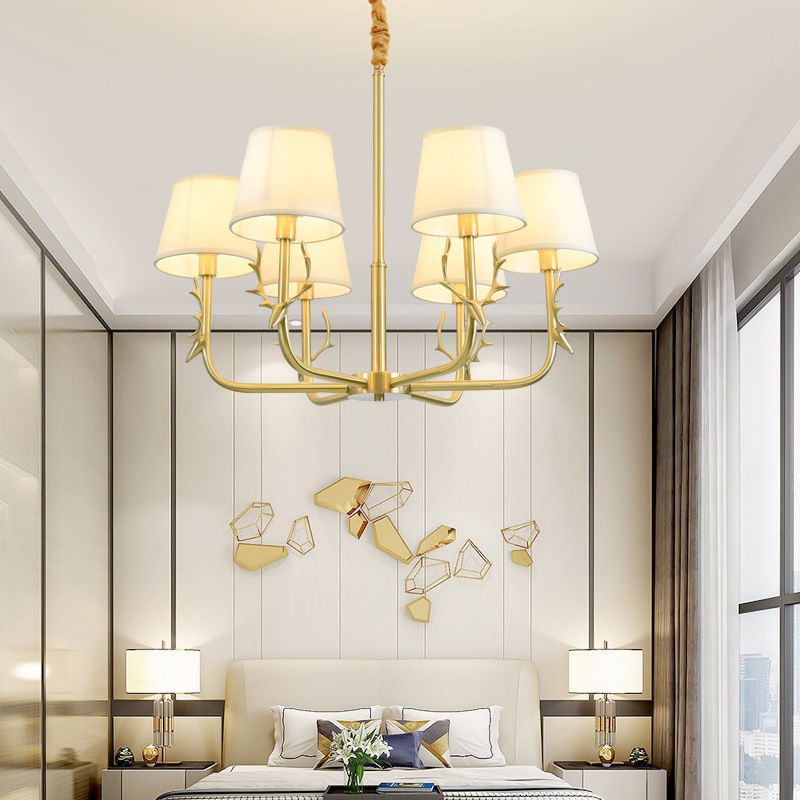 Éclairage de plafond de godet traditionnel Tissu luminaire luminaire avec décoration de cerf en laiton