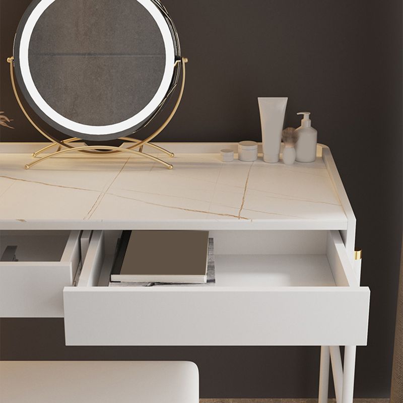 2 Drawers Makeup Table Desk Contemporary White Solid Wood Vanity