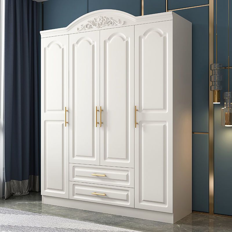 Engineered Wood Armoire Glam White Wardrobe Cabinet with 2 Drawers