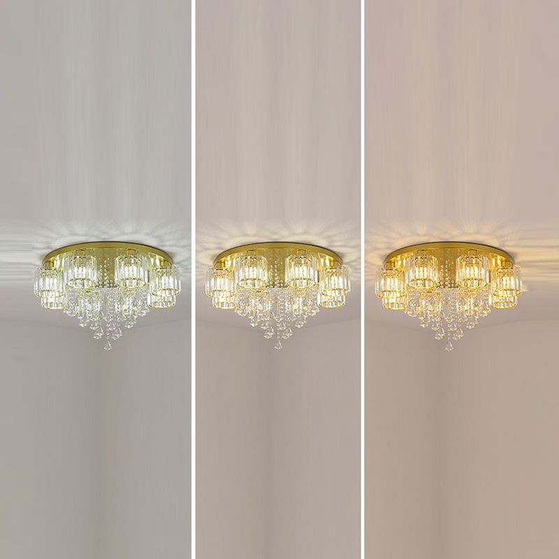 Contemporary Cylinder Flush Light Fixture Crystal Flushmount Lighting for Living Room