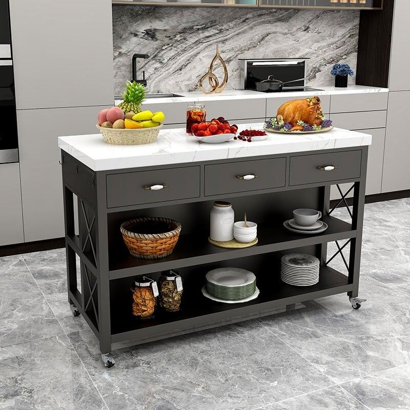 Modern Dining Room Kitchen Island Table Rectangle Prep Table with Drawer