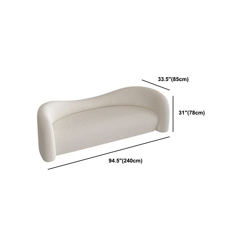 Curved Wool Sofa White Contemporary Sloped Armed Sofa - 33.46" D