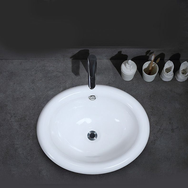 Contemporary Bathroom Sink Porcelain Oval-Shape Drop-in Bathroom Sink without Faucet