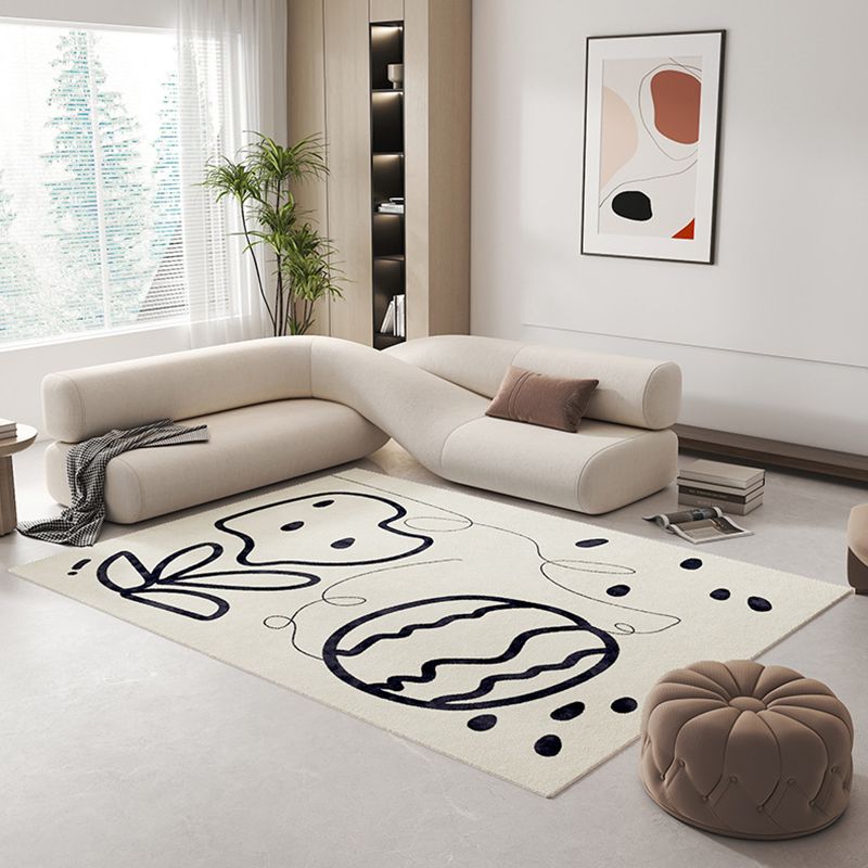 Beige Casual Rug Polyester Line Area Rug Stain Resistant Rug for Home Decor