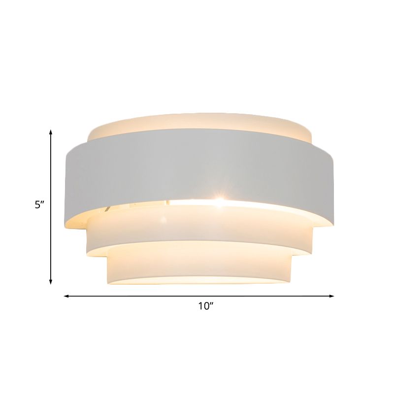 Tiered Wall Sconce Lamp Modern Metal 1 Bulb White Wall Mounted Light with Etched Pattern for Living Room
