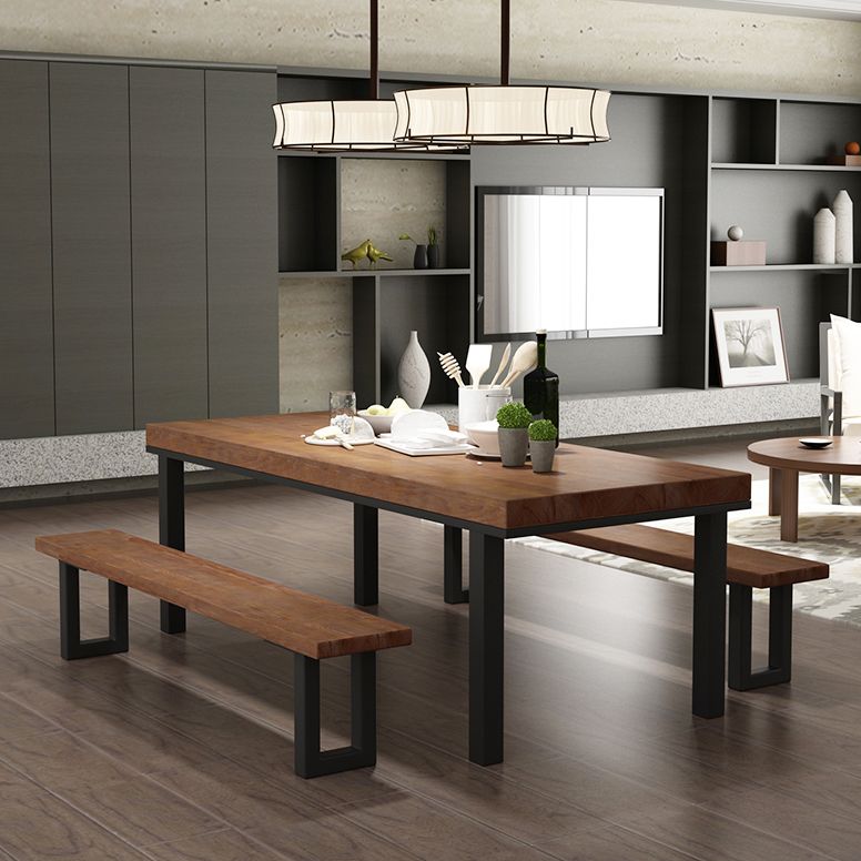 Industrial Brown Table for Restaurant Dining Table with Black Metal 4 Legs