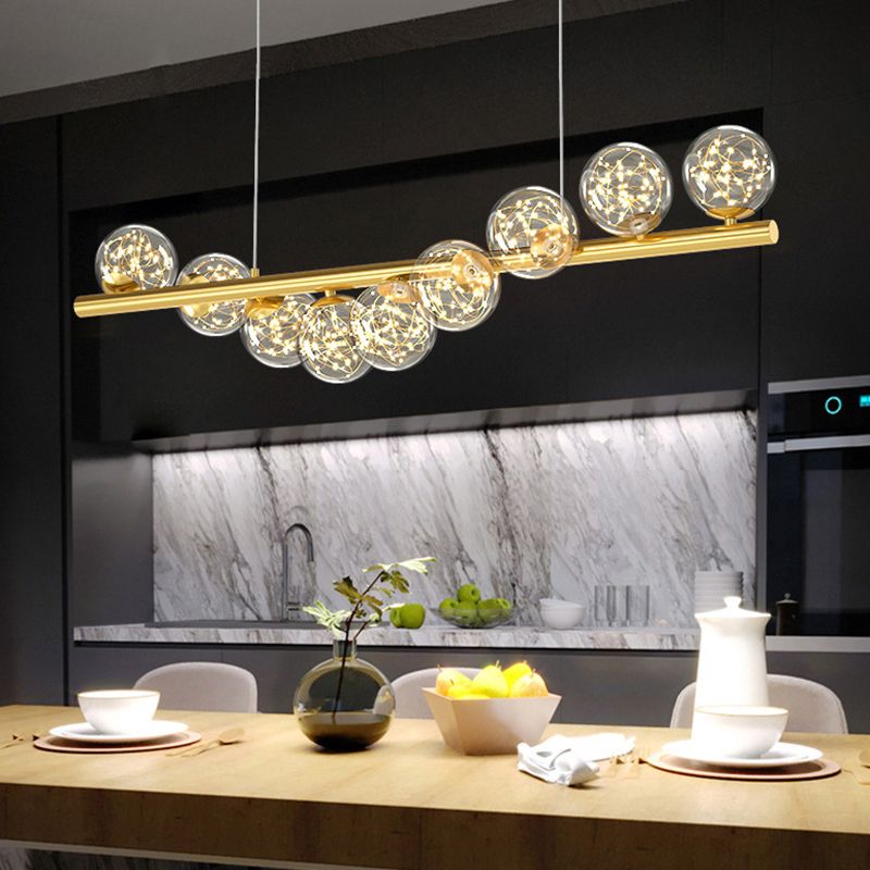 7/9/11-Light Contemporary Golden Kitchen Island Lighting Glass Ceiling Light for Bedroom