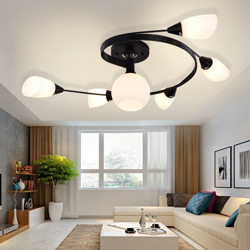 Plafonnier en verre dépoli en ferronnerie, luminaire Semi-encastré de Style moderne avec abat-jour blanc pour salon et Restaurant