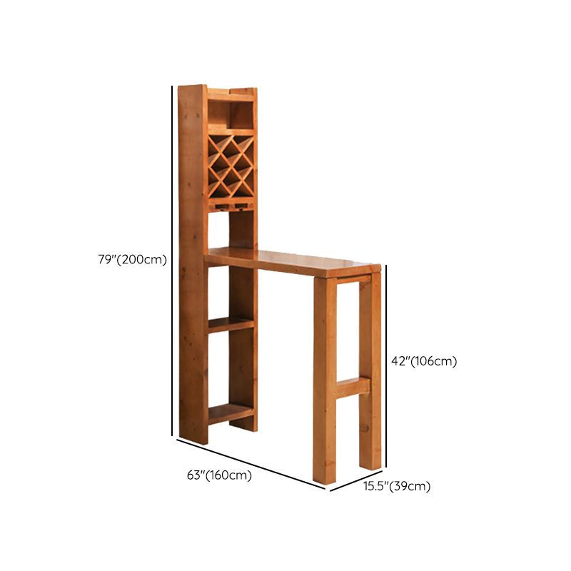 Brown Pine Wood Bistro Table with Storage Modern Pub Table for Home