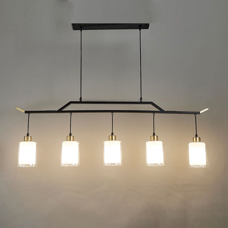 Black Island Chandelier Lights Glass Modern Hanging Lamp for Dining Room