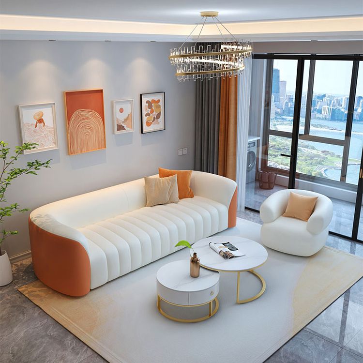 White Wooden Sectional Stain-Resistant Sectional Sofa for Living Room