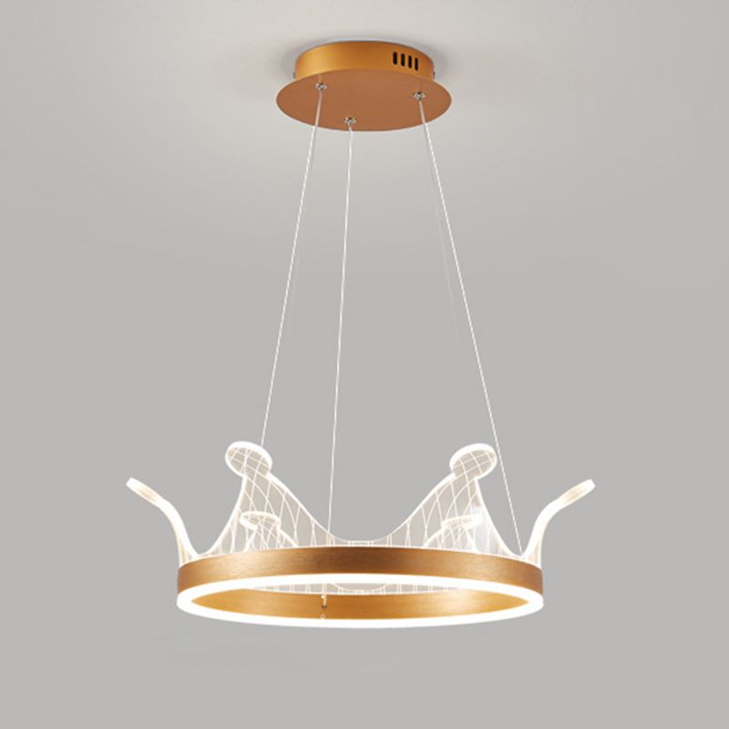 Minimalist LED Suspension Light Gold Crown Shaped Chandelier with Acrylic Diffuser